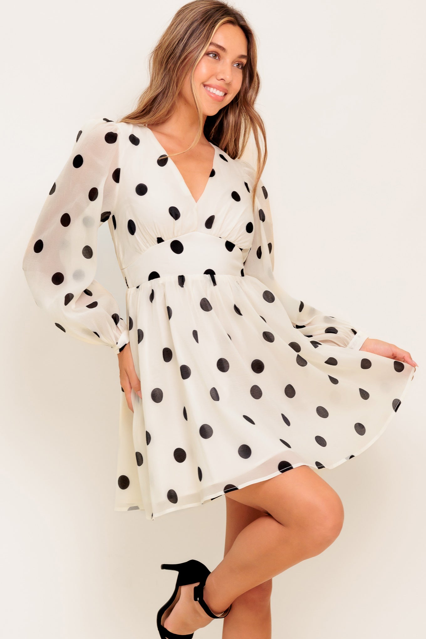 MONROE DOT CHIFFON WOVEN MINI DRESS Flying Tomato